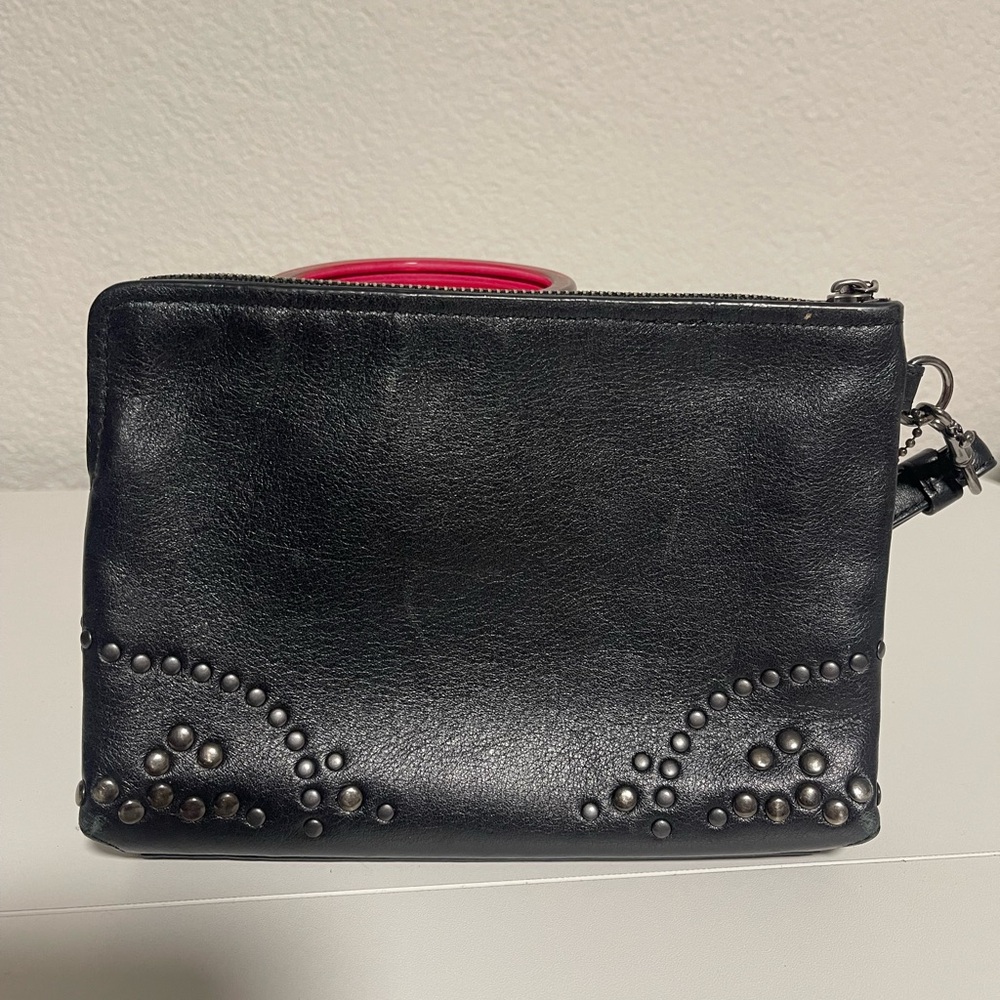 Coach Black Leather Studded Pouch - Picture 4 of 8